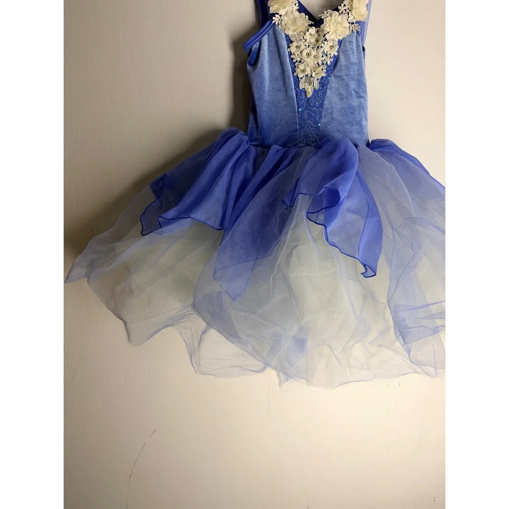 Weissman Blue Velvet Floral Lace Tutu Dance Costume Leotard Kids MC Performance